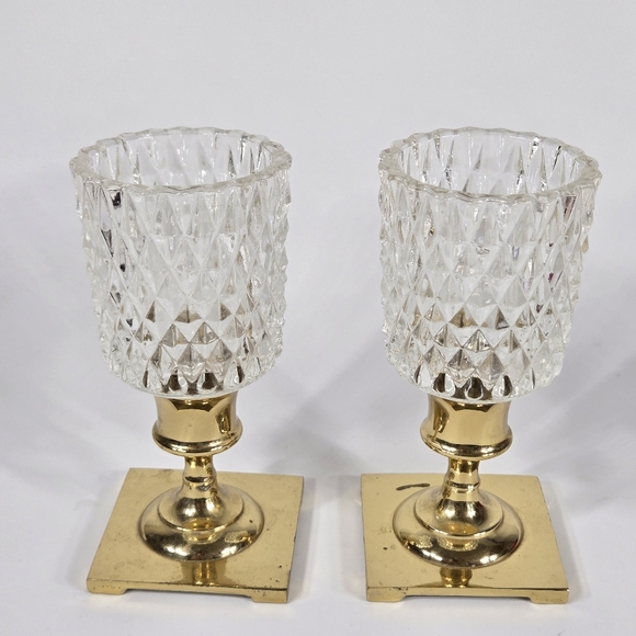Vintage Quilted Diamond Partylite Votive Candle Holder Glass Sconce PAIR MCM - Picture 7 of 17